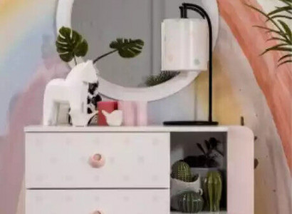 Garnitur Kommode mit Spiegel Weiß Holz Rosa Schrank Holzschrank Modern